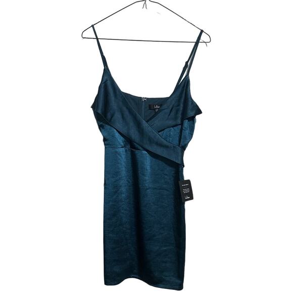 NWT Lulu’s Teal Satin Mini Dress M - Picture 2 of 4